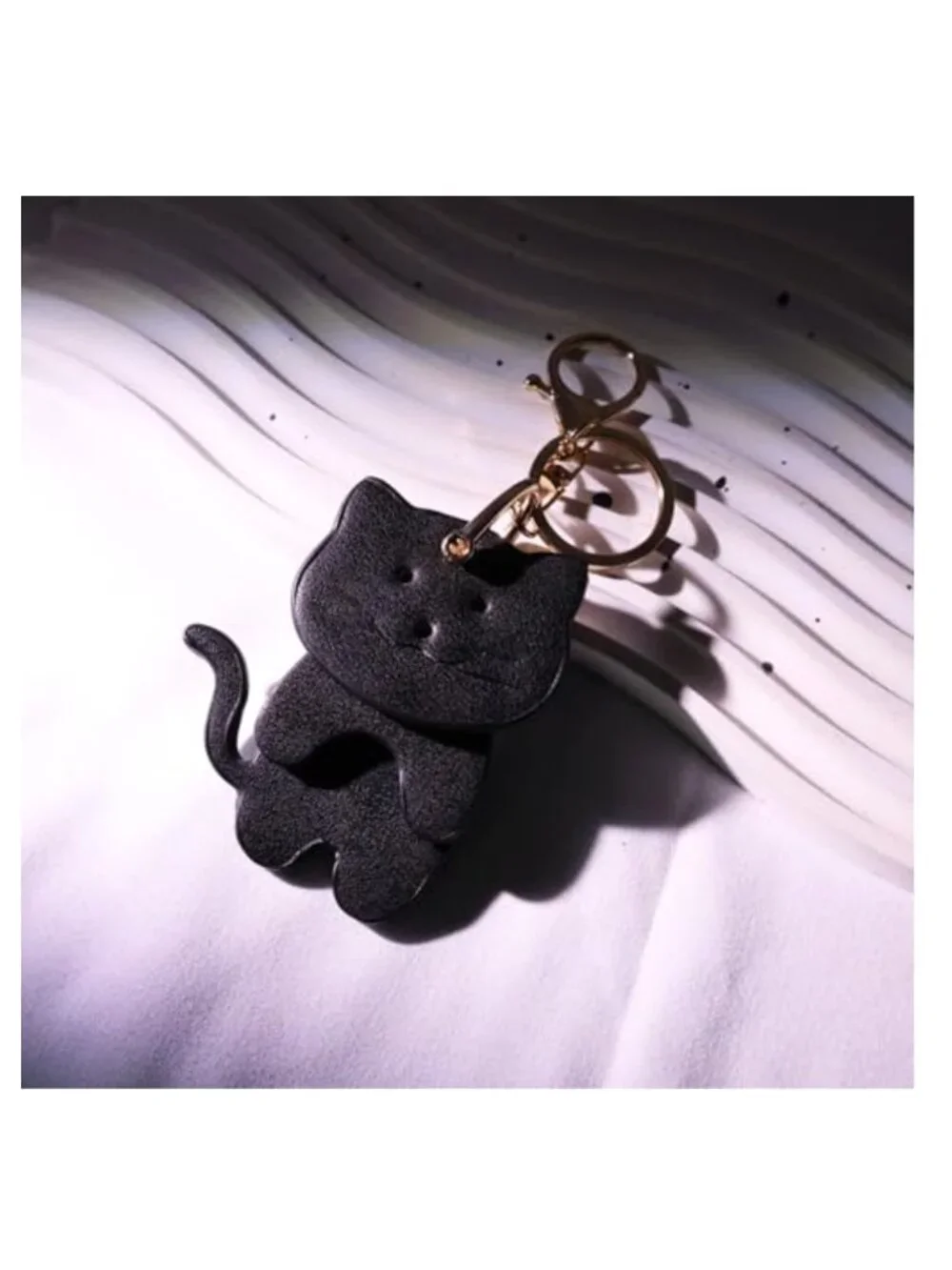 Faux Leather Cat Keychain Bag Charm 3-Layer Handmade Gift